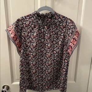 Ann Taylor Factory Floral Blouse - Pink and Navy
